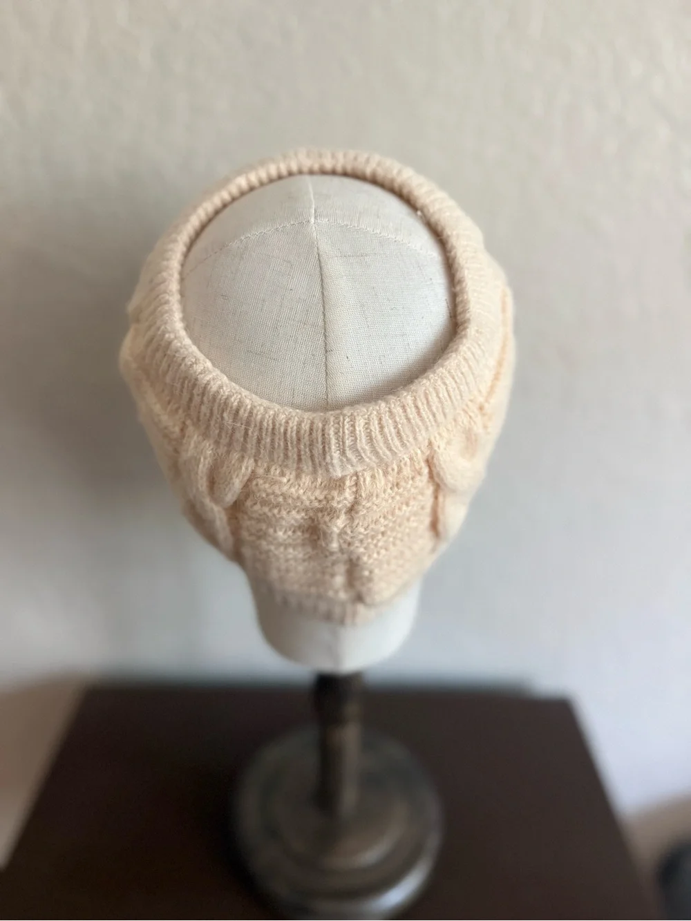 Winter/Fall Cable Knit Ponytail Open Back Hat Plush Lined - Cream or Black